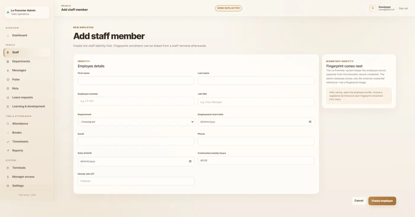 Original QRelia Pulse admin / add staff member