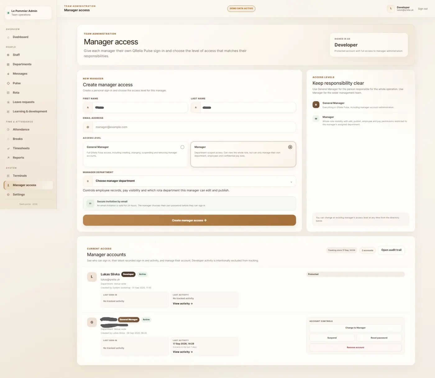 Original QRelia Pulse admin / manager access