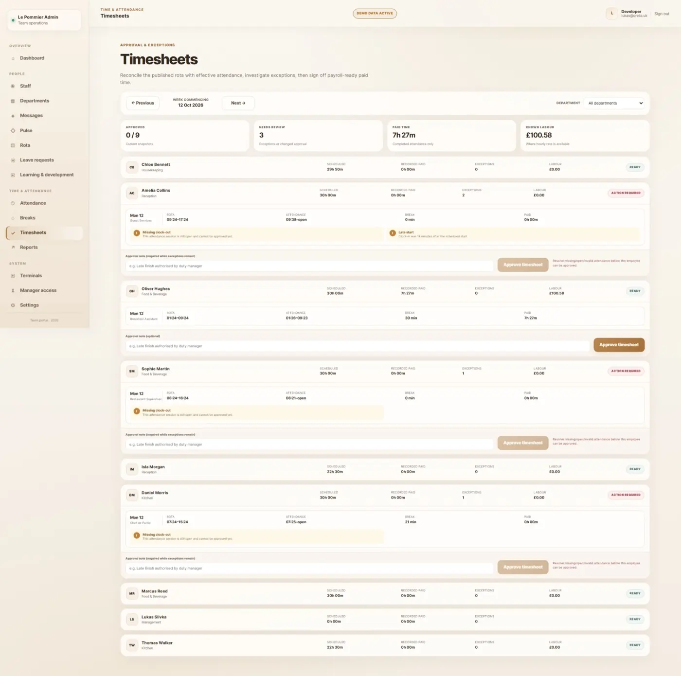 Original QRelia Pulse admin / timesheets